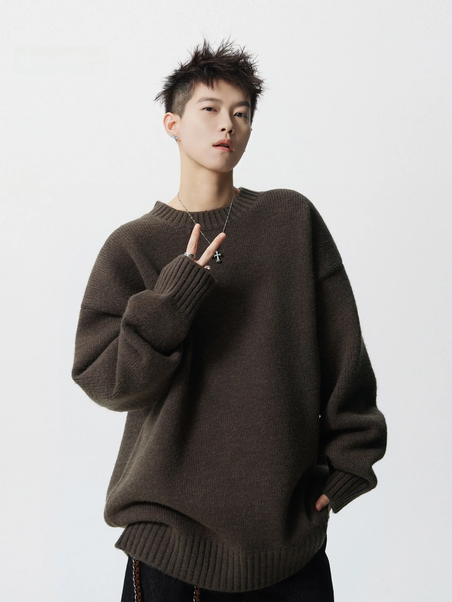 

Loose Fit round Ne Knitwear Men's Casual Sle Comfortable Soft Polyester Blend Long Sve Base Layer Top for Autumn Winter