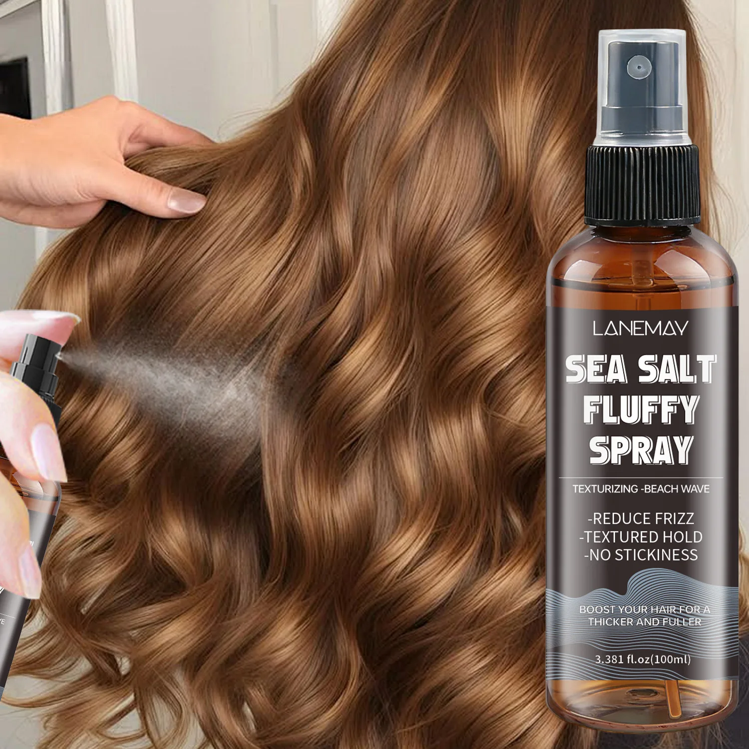 100ml Sea salt fluffy spray natural loose setting reduces frizz non-sticky and refreshing Hair care