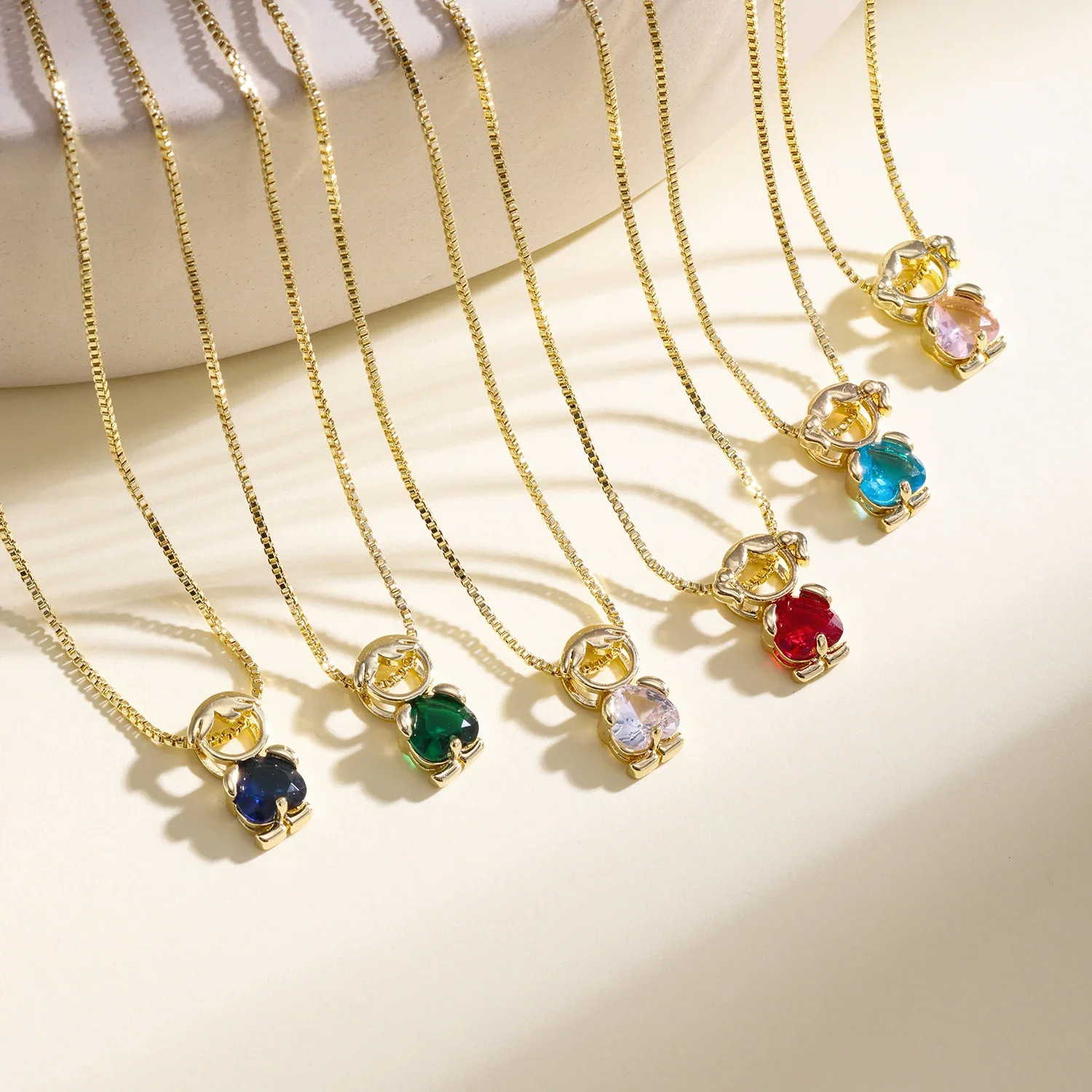Nidin Fashion 12 Month Birthstone Girl Boy Charm Pendant Necklace Cubic Zirconia For Women Girls Birthday Party Jewelry Gifts