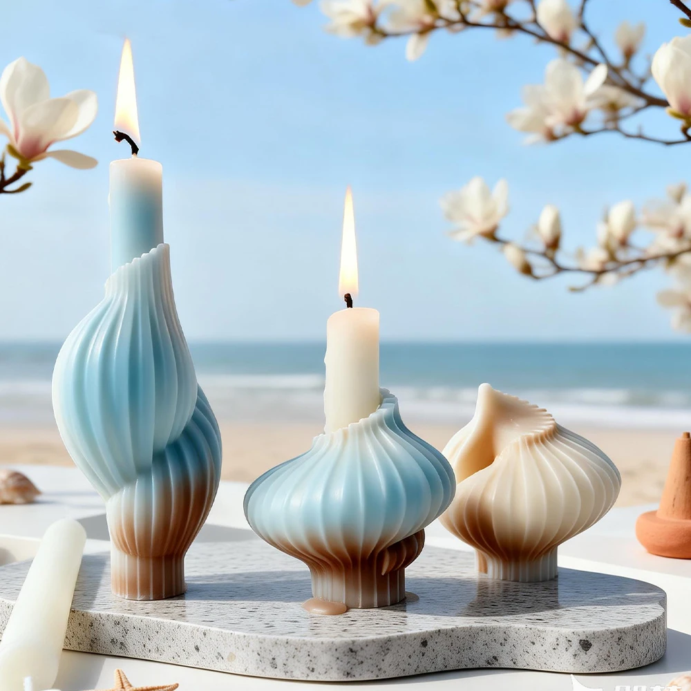 DIY Conch Form Candle Holder Silicone Mold Geometric Ornaments Resin Plaster Mould Aroma Candles Making Supplies