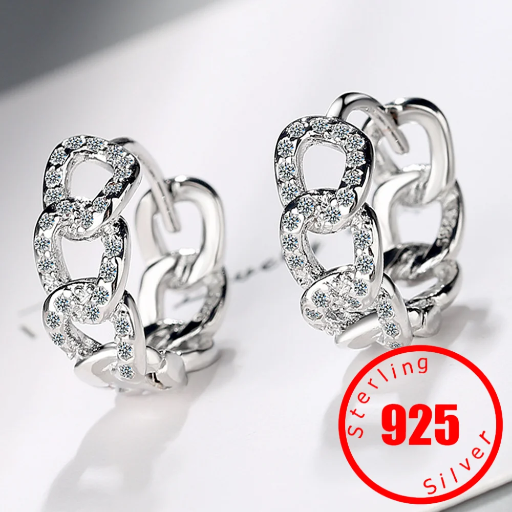 925 sterling silver new women's fashion jewelry high quality simple crystal zircon hollow chain earrings