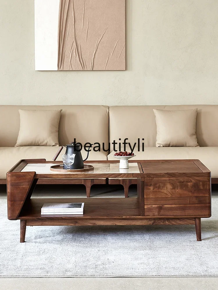 

North American black walnut Pandora rock slab coffee table Nordic solid wood living room tea table rectangle
