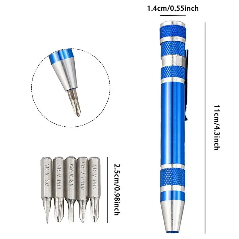 Multifunction 8 in 1 Pocket Precision Mini Screwdriver Pen Mobile Phone Repair Hand Tools Kit Portable Screwdriver Set Bits