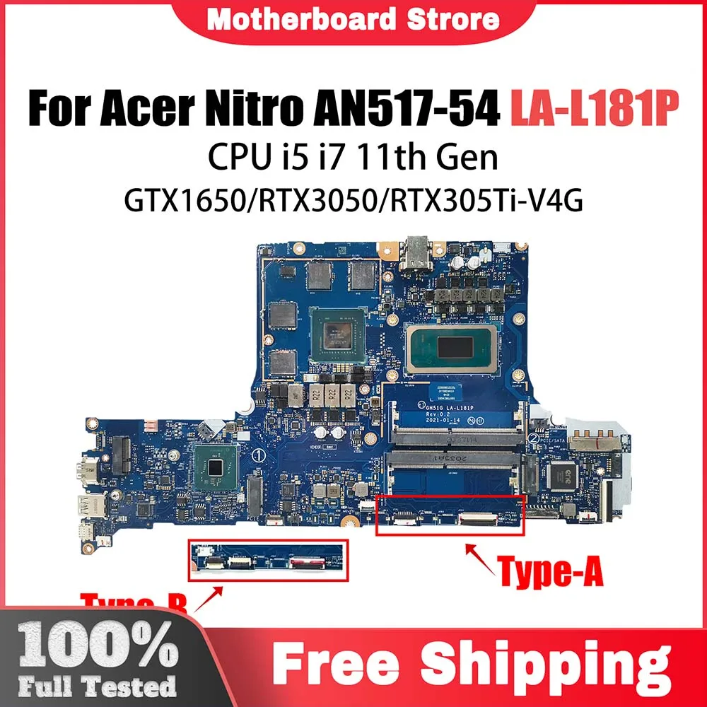 GH51G LA-L181P Mainboard For Acer Nitro AN517-54 AN515-57 Laptop Motherboard NBQET11003 i5 i7 11th CPU GTX1650/RTX3050/TI V4G