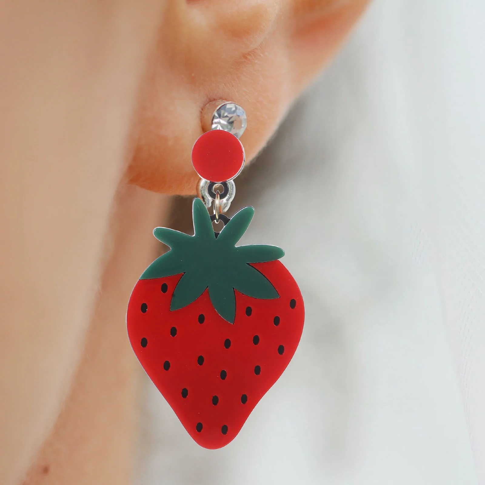 

Strawberry Earrings Alloy Comfortable Small Fresh Fruit Beach Vacation Daily Dress Bright Color Smooth