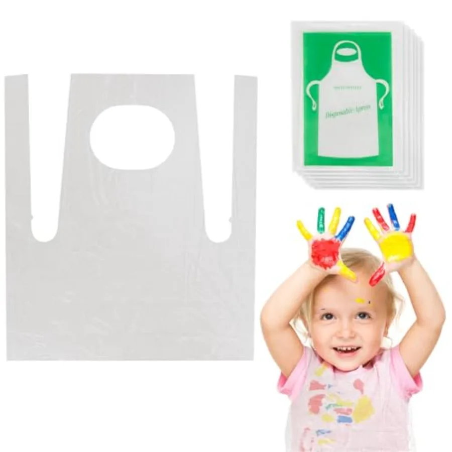 50 tabliers jetables en plastique 2,1 pieds 65 cm tabliers de peinture jetables imperméables pour l'artisanat d'art peinture cuisson manger bavoirs au pique-nique