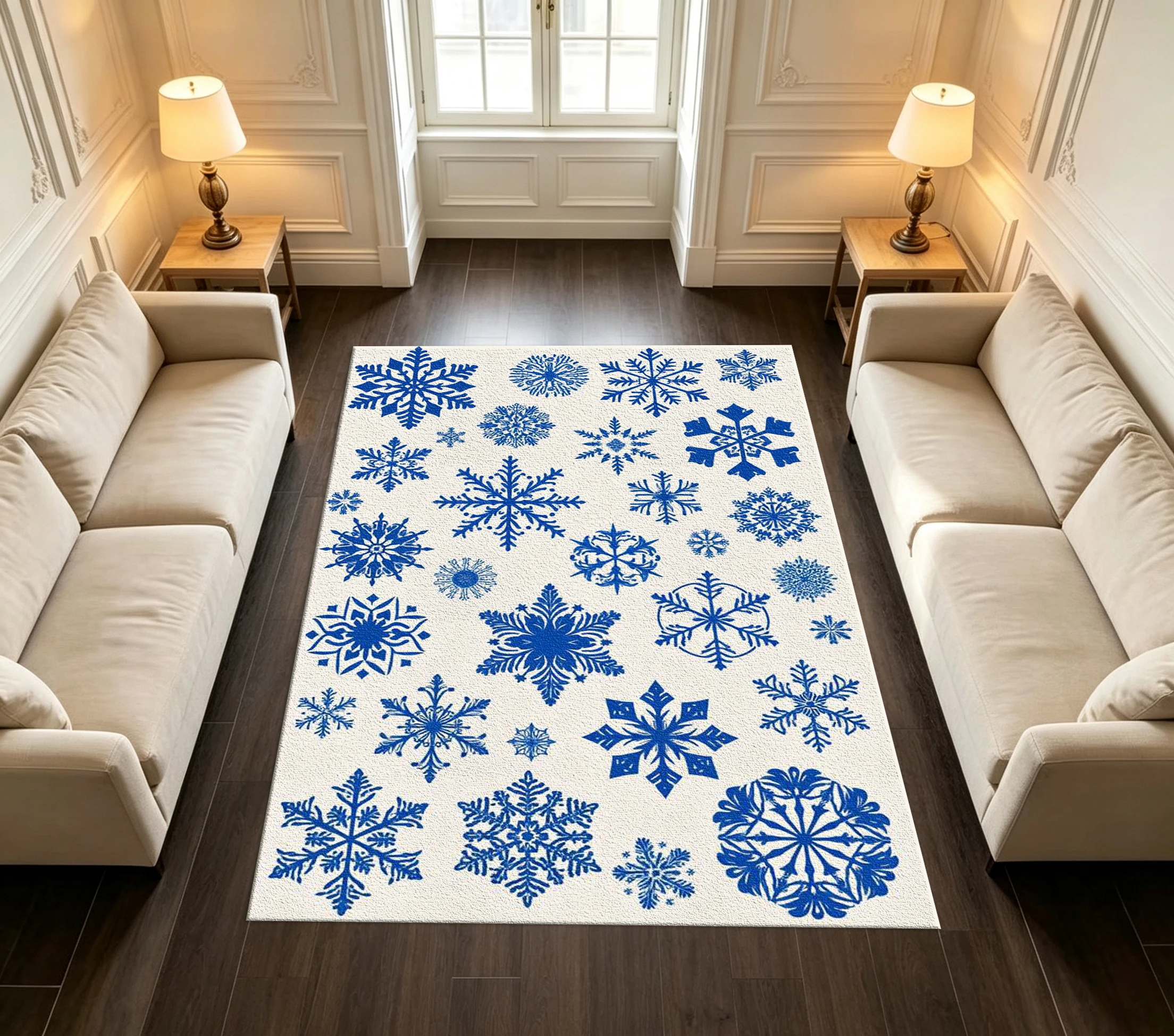 Blue Snowflakes Winter Pattern Carpet Living Room Home Decoration Rug
