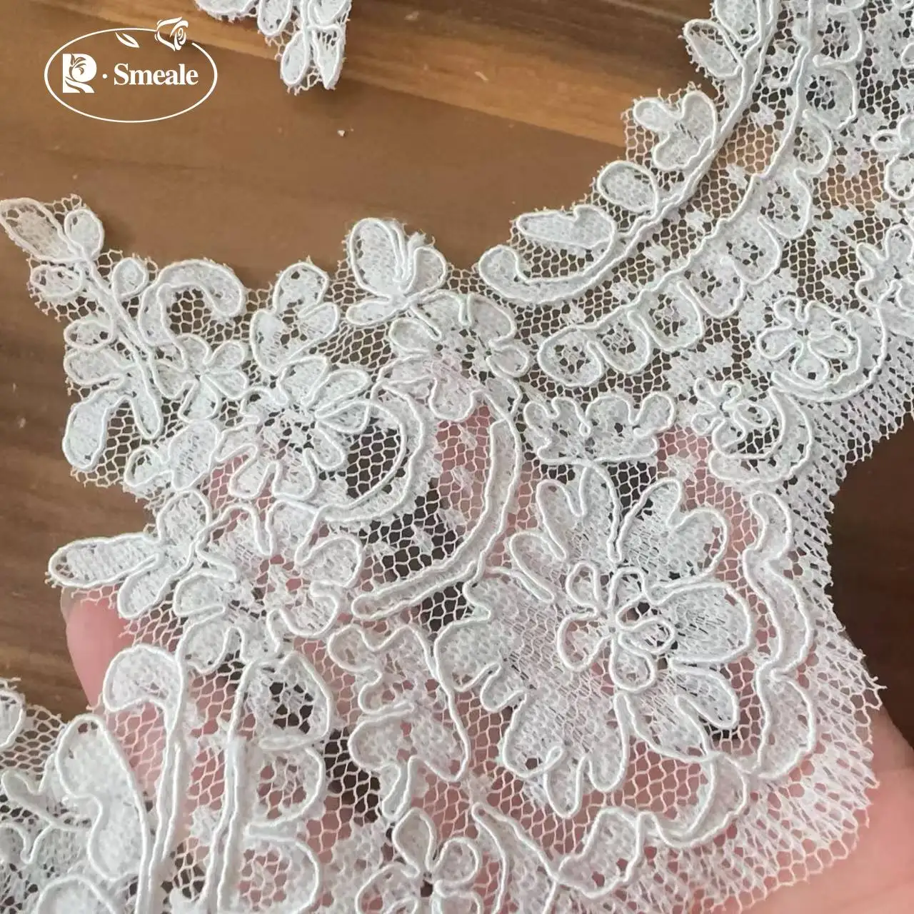 5 Yards/Lot. Wimpernspitzenbesatz für Hochzeitskleider, Seil-Stickerei Blumen DIY Schleierkante Neu – Detail 5