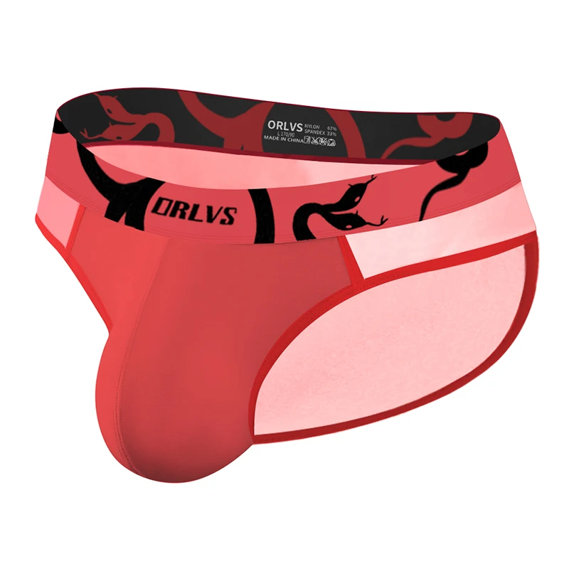 ORLVS Men's Snake Print Briefs Breathable U Convex Pouch Low Rise Underwear