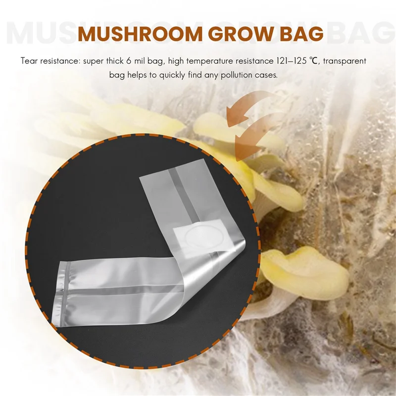 A11E-100Pcs Mushroom Growing Bag Spawn Bags Thick 6 Mil Bags 5.9Inchx13.8Inch 0.2 Micrometre Filter Breathable Autoclavable