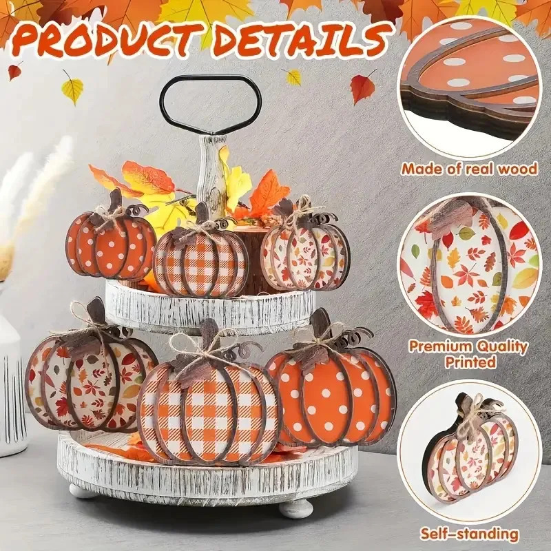 6 قطع خمر اليقطين الخريف البرتقالي البني سماط وضع الطعام محور فو الخشب حزب مزرعة ديكور المنزل