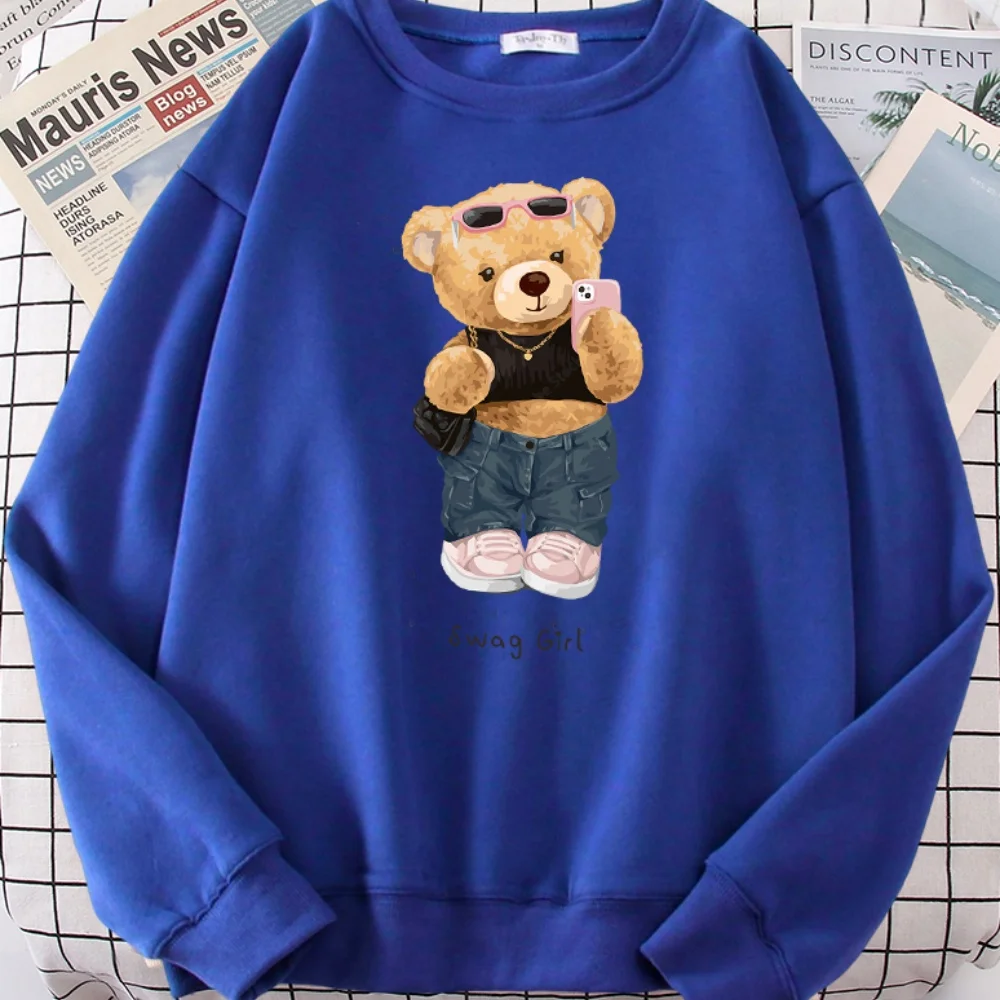

Street Teddy Bear Selfie Swag Men Funny Sweatshirt Female Hipster Fleece Hoody Crewneck Hoodies Fashion Oversize Pullover Tops