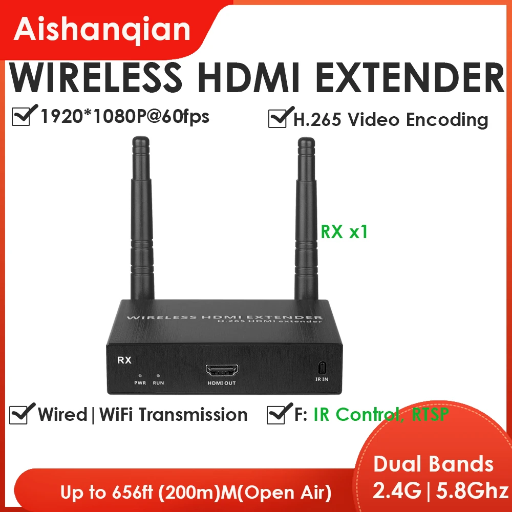 

Wireless HDMI Transmitter & Receiver Kit 200m 1RX No Software Needed, Auto Pairing, Instant Setup for Home, Office and Classroom