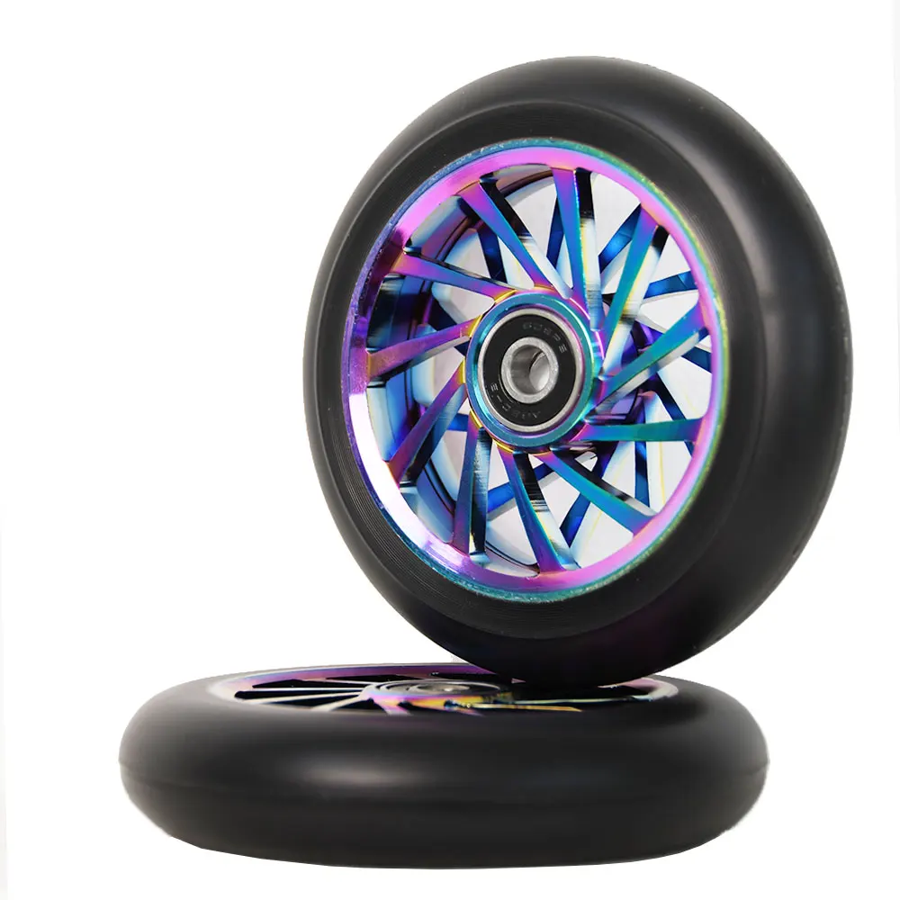 High-Performance Stunt Scooter Wheels - Premium PU Ultra Elastic Wear-Resistant Aluminum Alloy Core ABEC-9 Bearings - 100mm/2Pcs