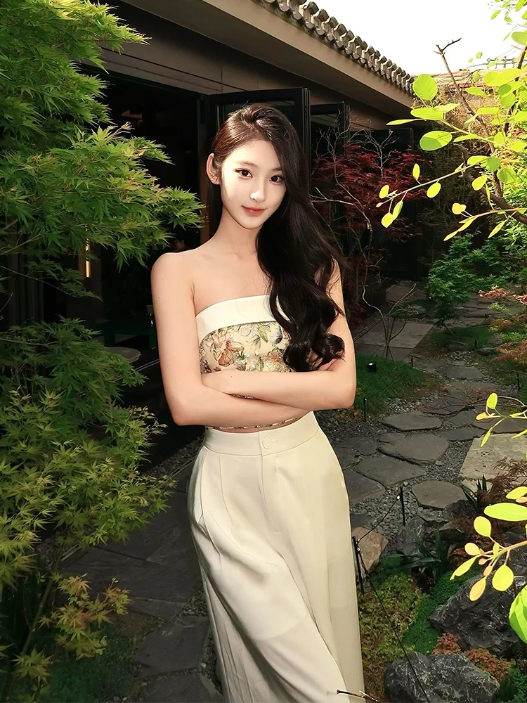 

New Chinese Sle Set Women's High-End Sensation Name Lady Cool Heavy Embelliment Sequin Tube Top Casual Wide Leg Pants Two...