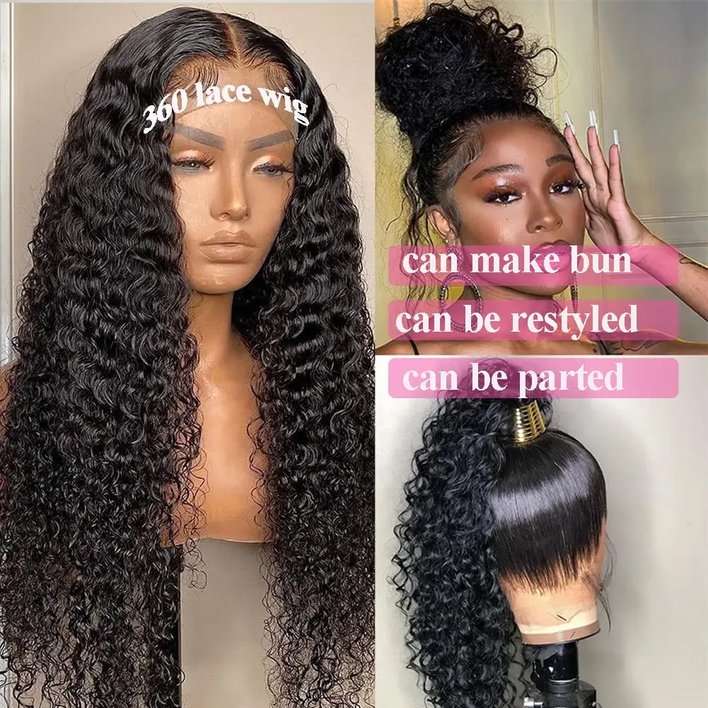 360 Deep Wave Lace Frontal Wigs Human Hair Pre Plucked 360 Full Lace Frontal Wigs HD Transparent Deep Curly Wigs for Black Woman