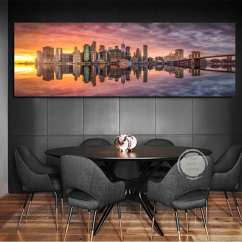 Sunset New York Manhattan Poster Canvas Painting  Print Landscape City Wall Art Modern Office Wall Room Home Decor Unframed