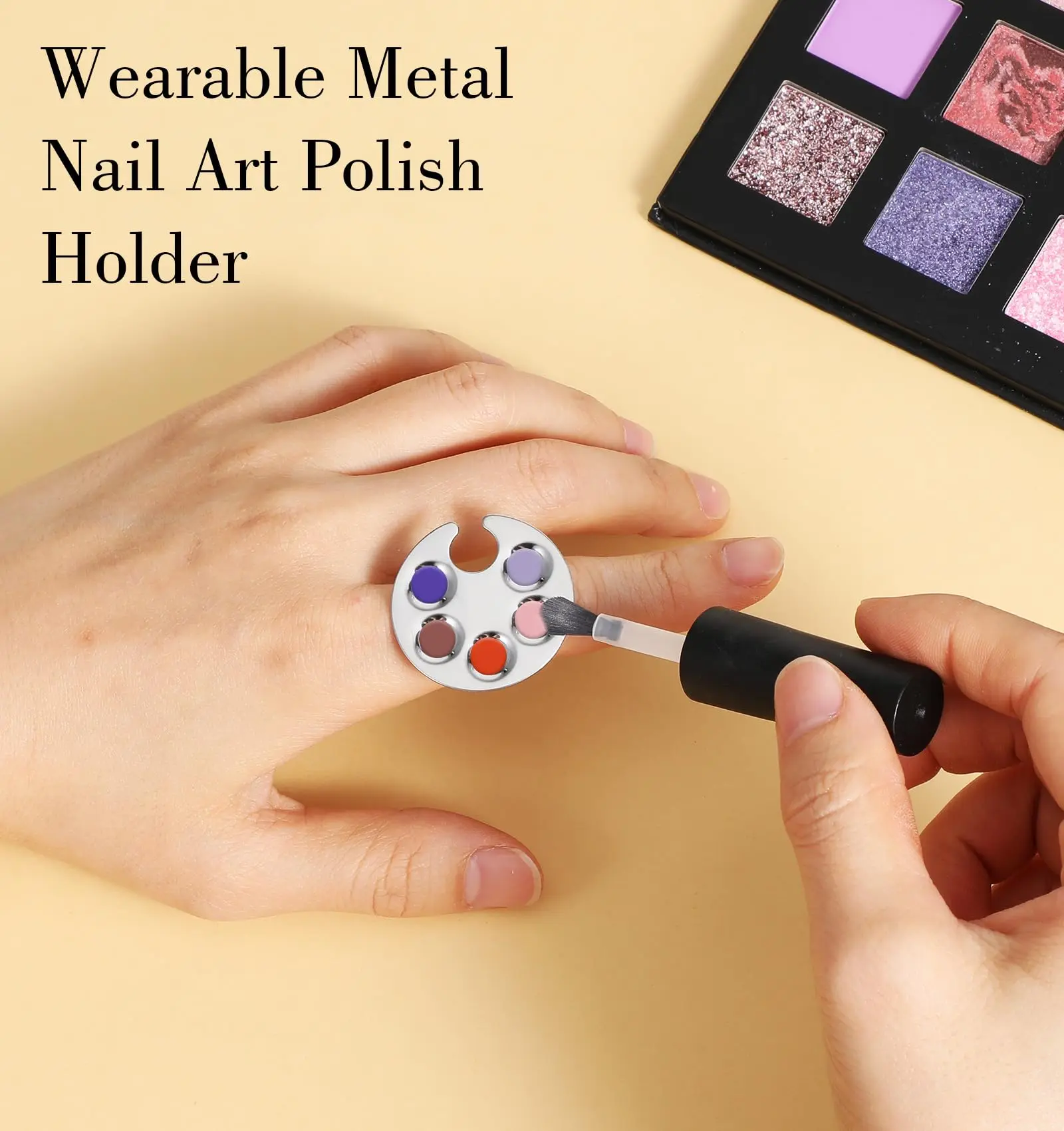 Nail Polish Palette Ring, Easy To Clean Stainless Steel Nail Polish Ring Palette Portable Makeup Palette,Nail Salon Special Tool