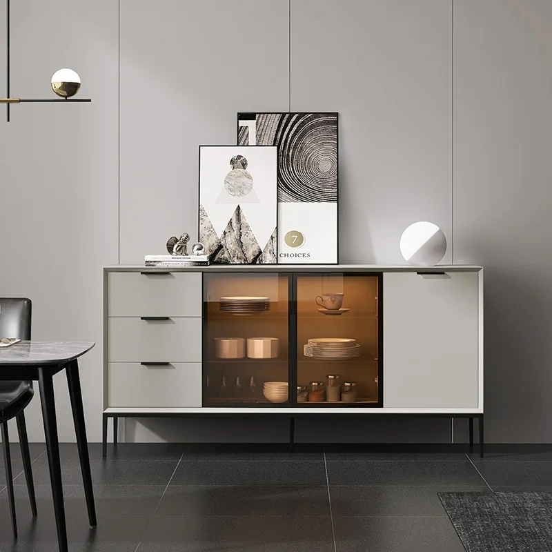 خزانة طعام إيطالية بسيطة، طلاء خبز، مصباح مستشعر من الخشب الصلب، تخزين الشاي