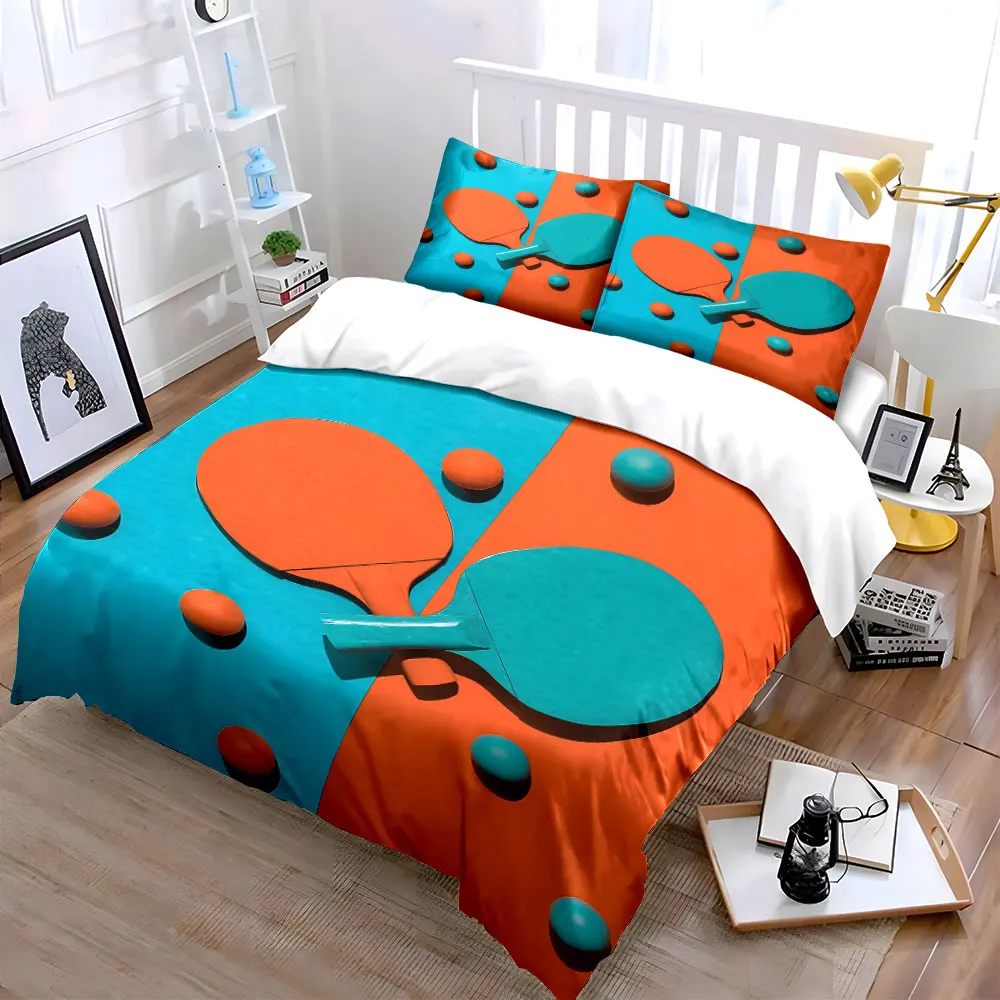Symmetrical Ping-Pong Paddles and Balls Print Soft Comfortable Duvet Cover Bedding Set Included 1*Duvet Cover 2*Pillowcases 2