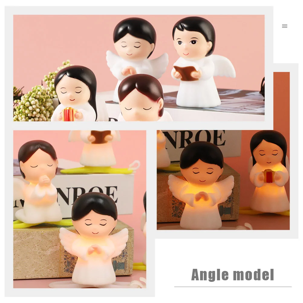 4 Pcs Wing Pray Little Angel Decor Mini Figure Vinyl Memorial Statue Blessing Model