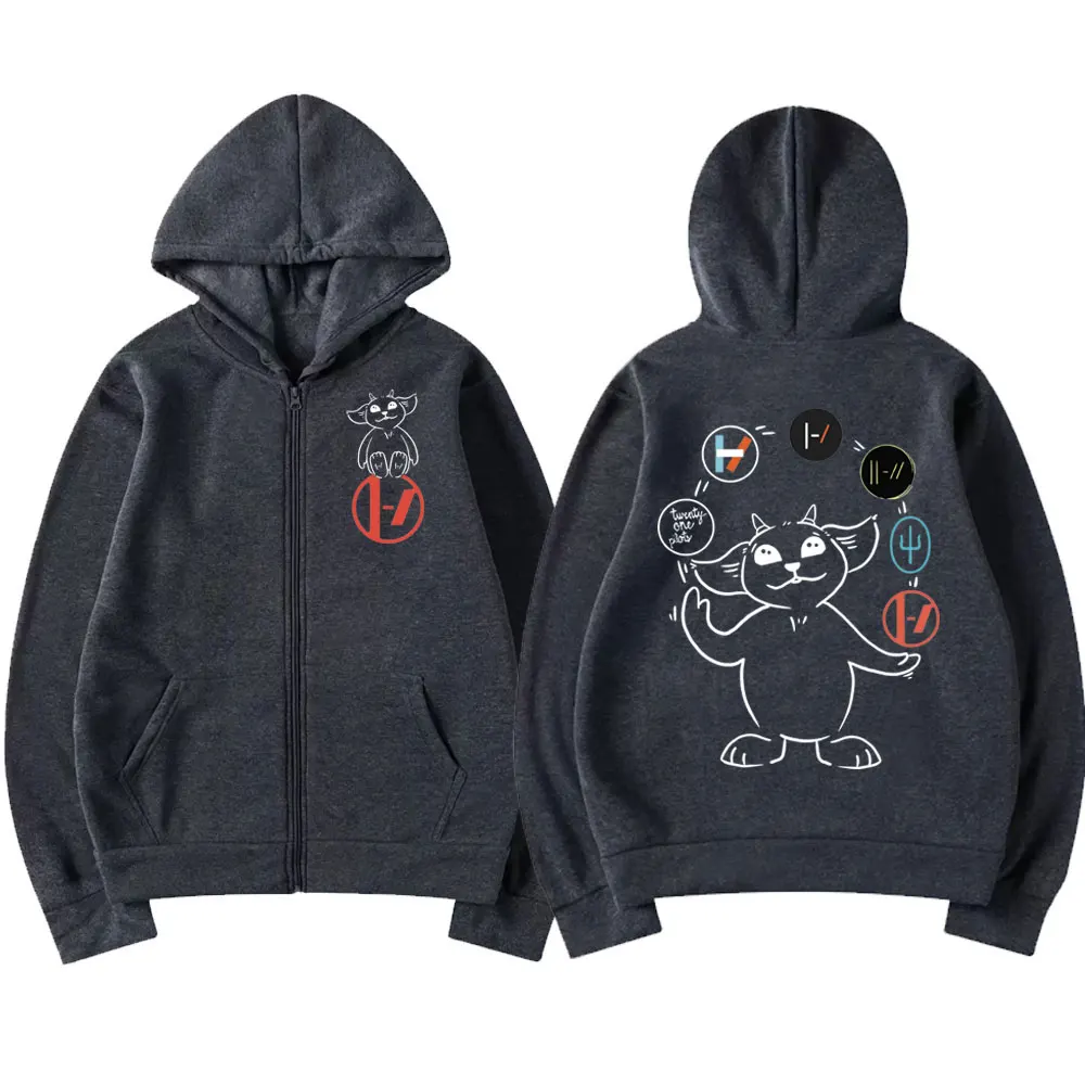 Twenty One Pilots Logo Print Reißverschluss Hoodie Rock Hip Hop Zip Up Kapuzenpullover Männer Frauen Mode Lässig Übergroße Pullover