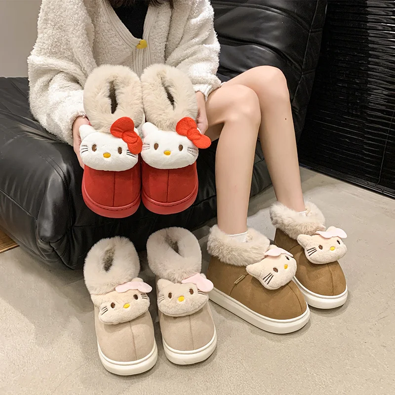 Sanrio winter Hello Kitty cute warm home women's shoes cartoon non-slip thick-soled outdoor wear thickened plush cotton shoes