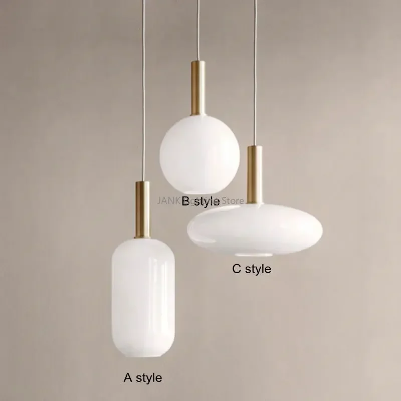 

Modern Designer Simple Art White Glass Pendant Lamp Restaurant Bedroom Living Room Round Oval E27 Bulb Home LED Hanging Lighting