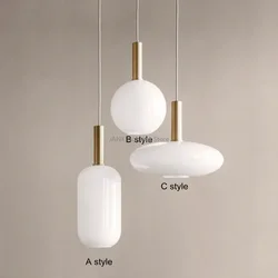 Modern Designer Simple Art White Glass Pendant Lamp Restaurant Bedroom Living Room Round Oval E27 Bulb Home LED Hanging Lighting