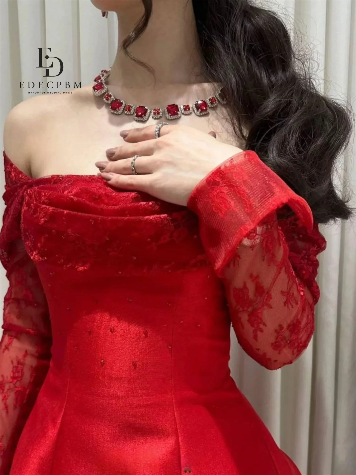 فساتين EDECPBM Vestidos De Festa النسائية للمناسبات الخاصة فساتين نسائية أنيقة مخصصة لحفلات الزفاف باللون الأحمر الساتان