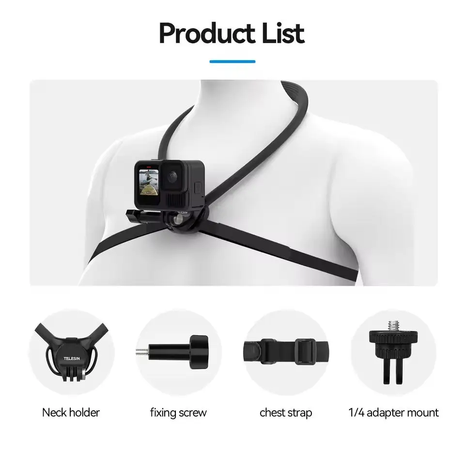 TELESIN 2 in 1 Neck Mount for GoPro Insta360 DJI Action Camera and Smartphone, with Chest Strap Support view 5