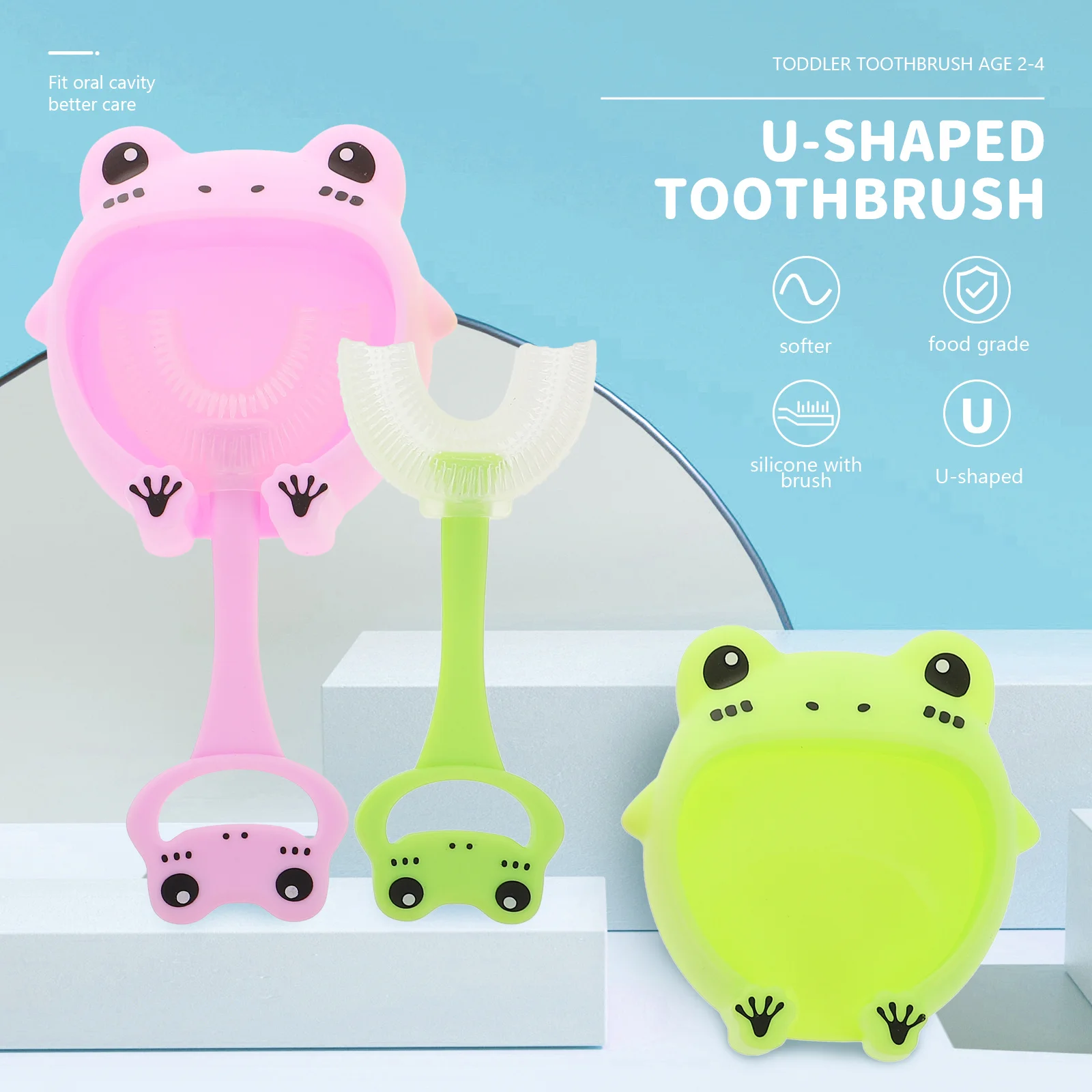 2 مجموعات الاطفال فرشاة أسنان من السيليكون على شكل حرف U شعيرات ناعمة أداة تنظيف الفم طفل فرشاة الأسنان سن 2-4 أطفال فرشاة تنظيف الأسنان #3