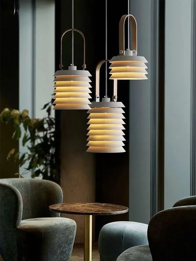 

REVEN Minimalist Chandelier Dimmable White Laminated Pendant Lamp Adjustable Height Ceiling lamp for Hotel Bedside Lamp Lustre