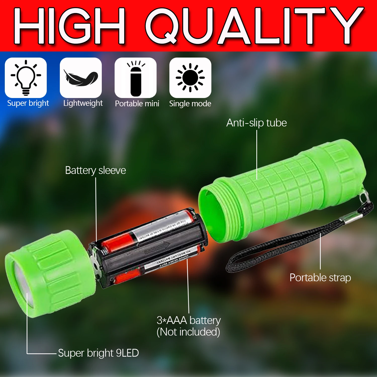 9 LED Flashlight Household Lighting Mini Portable Lamp Outdoor Waterproof Handlight Emergency Camping Fishing Lantern