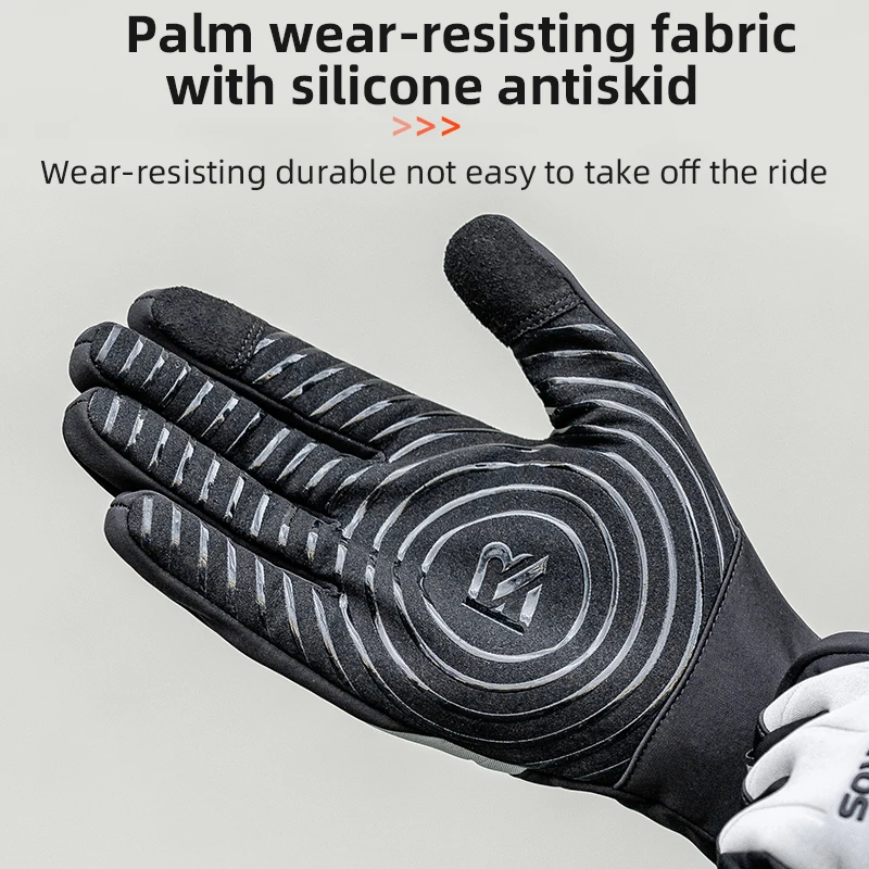 ROCKBROS Winter Warm Gloves Touch screen Cycling Gloves Full Finger MTB Bike Gloves Non Slip Silicone Palm Thermal Ski Gloves