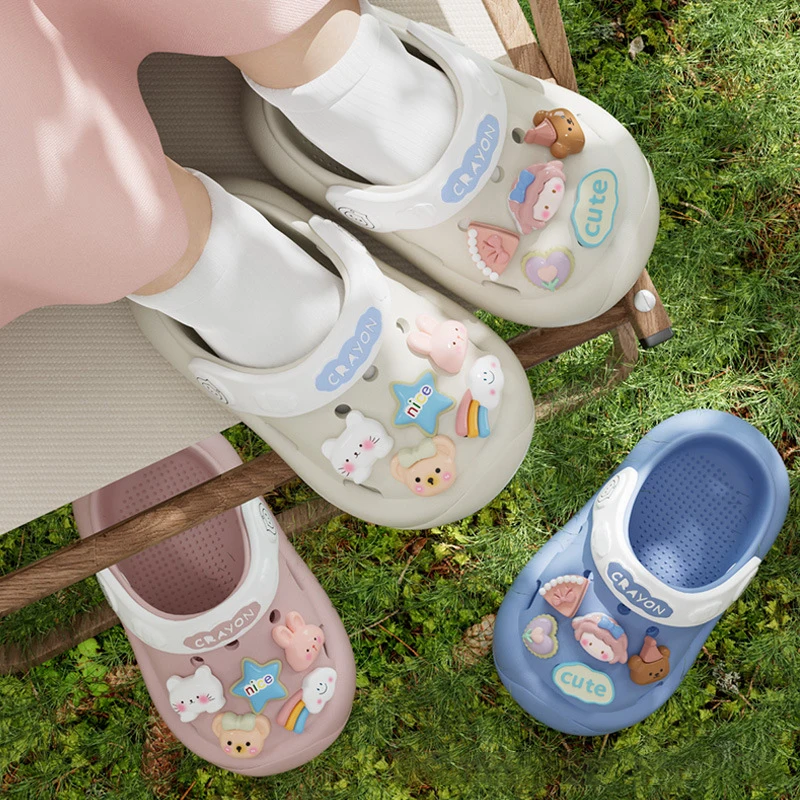 

Summer Baby Hole Shoes Slippers Soft Anti-Skid Kids Sandals Cartoon Diy Design Shoes Sandy Beach for Boys Girls Slippers