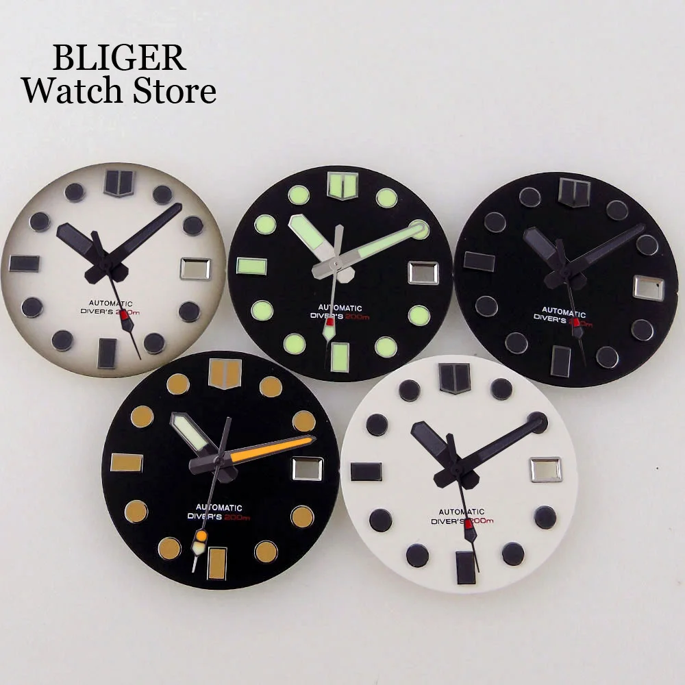 29mm Fit NH35A NH36A Watch Dial Face Black White Orange Lume Hand Set Date Men Watch Parts Accessories