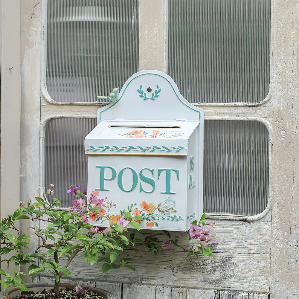 

European Fresh Style Wall-Mounted Garden Mailbox - Decorative Iron 3D Relief Outdoor Delivery Box Modern Mailbox Outdoor