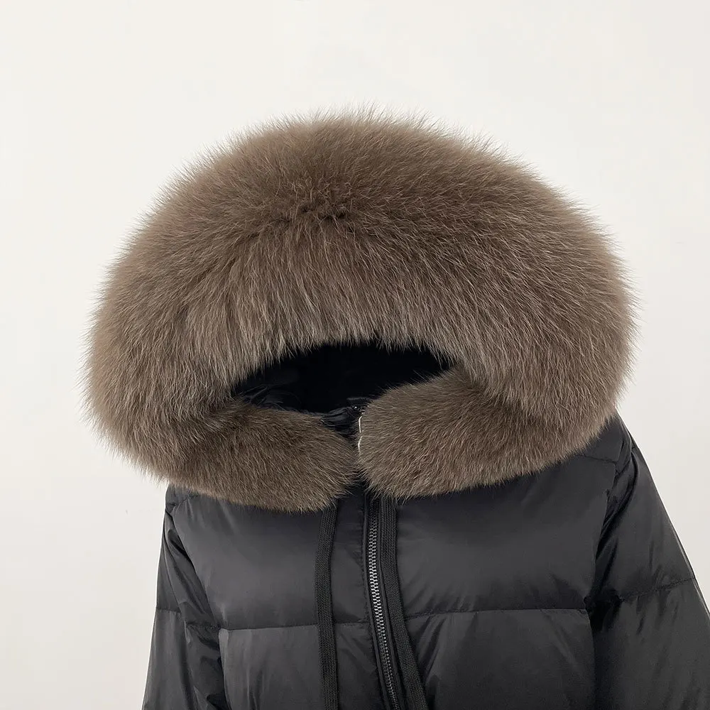 Neue Echt Waschbären Pelz Frauen Winter Puffer Jacke Verdicken Flauschigen Warme Parka Frauen Taille Versenkbare Ente Unten Wasserdichte Mantel