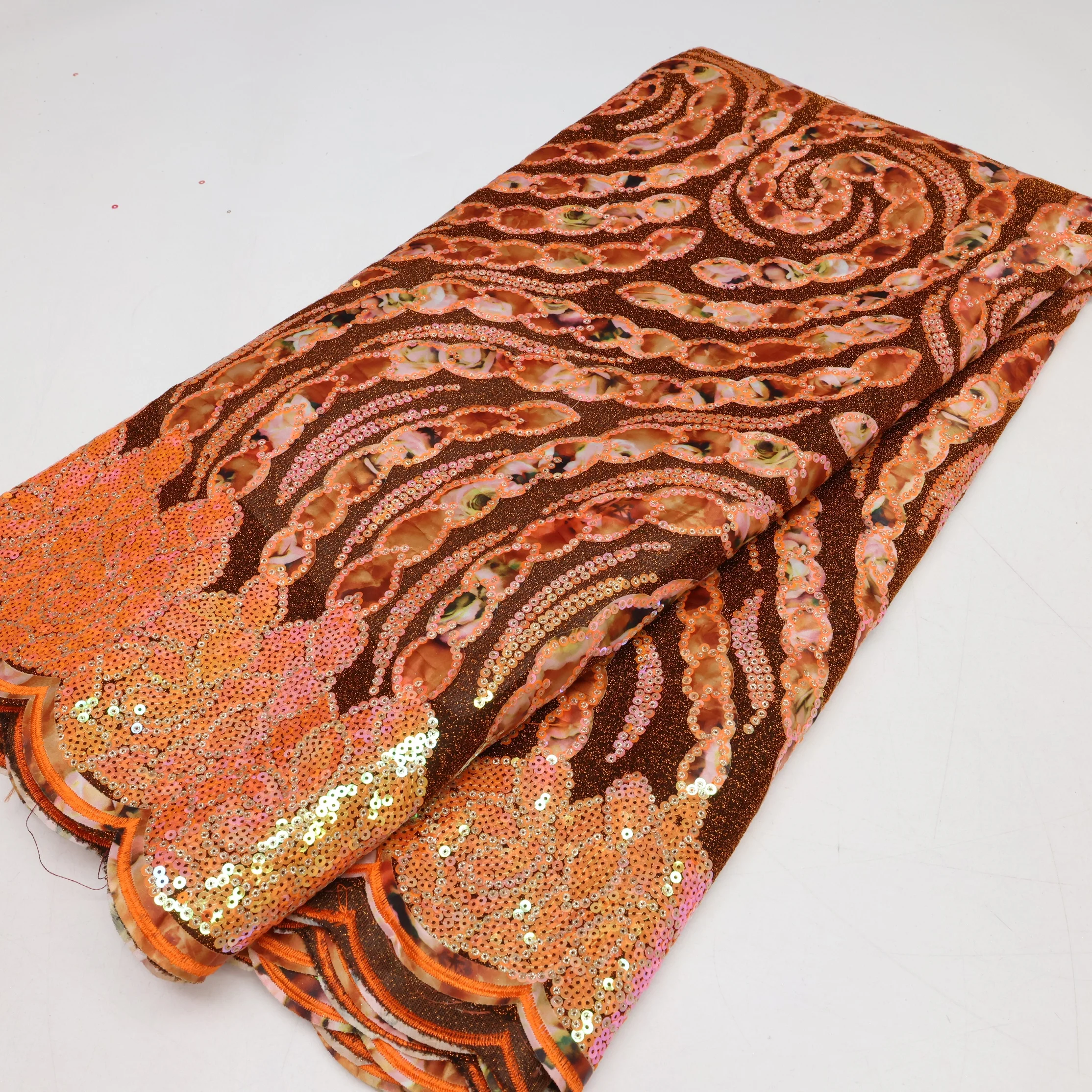 

Newest Goldon Velvet With Printed Satin And Sequins Women Fashionial 5 Yards Party Material African Sequined Velvet Lace Fabric