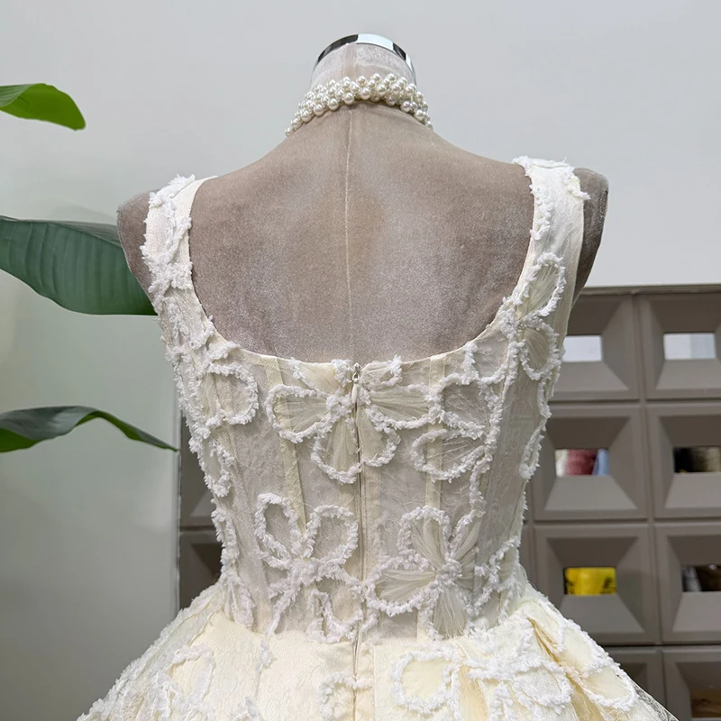 KBQ Abiti da festa con orlo in rete impiombato dolce senza schienale per donna Colletto quadrato senza maniche Patcwork Abito corto elegante floreale femminile