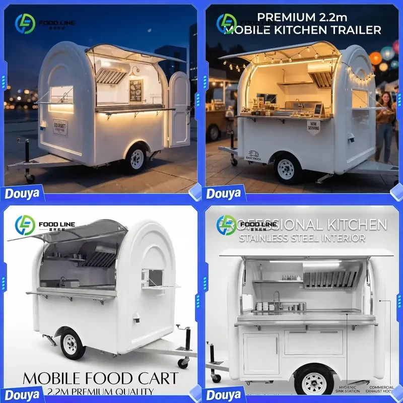 Round Mobile Dining Cart Built-in Pizza Oven Crepe Maker Portable Food Service Cart for Street Food Seafood Festival