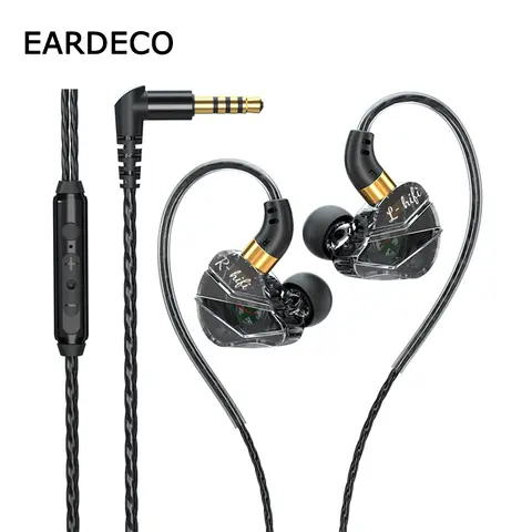 EARDECO 유선 헤드폰 마이크 포함, 유선 제어 투명 인이어 헤드폰, 음악 스포츠 이어폰, 게임용 헤드셋 베이스