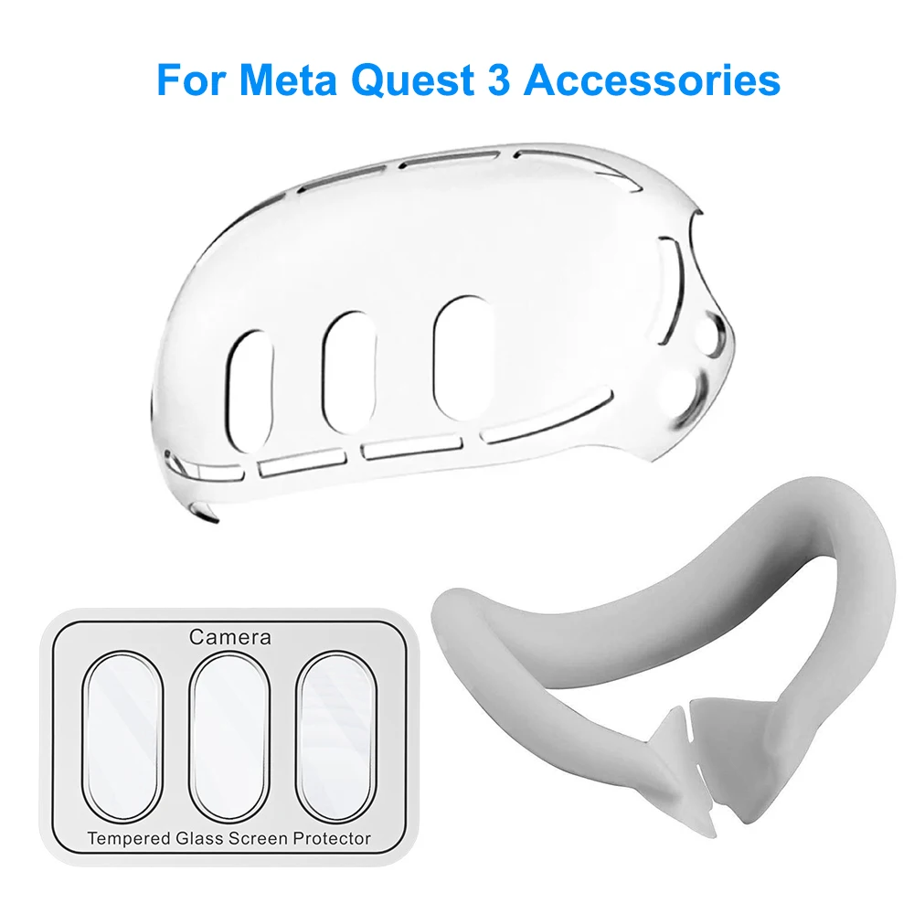 For Meta Quest 3 Accessories VR Helmet Protective Cover, Dustproof Anti-scratch Face Cover, 3pcs Tempered Film for Meta Quest 3