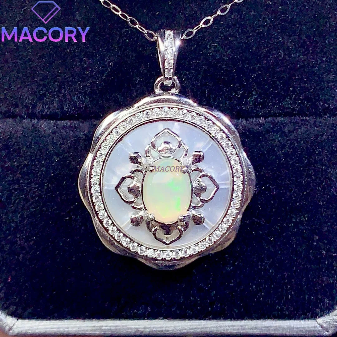Natural Opal Necklace for Women, 925 Silver, 6✖️8mm Classic Elegant Jewelry, New Model with Certificate