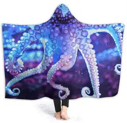 Octopus Tentacles Blue and Purple Swirl Sea Animal Wearable Blanket Hooded Blanket Mens Womens Fall Sherpa Fleece Blankets