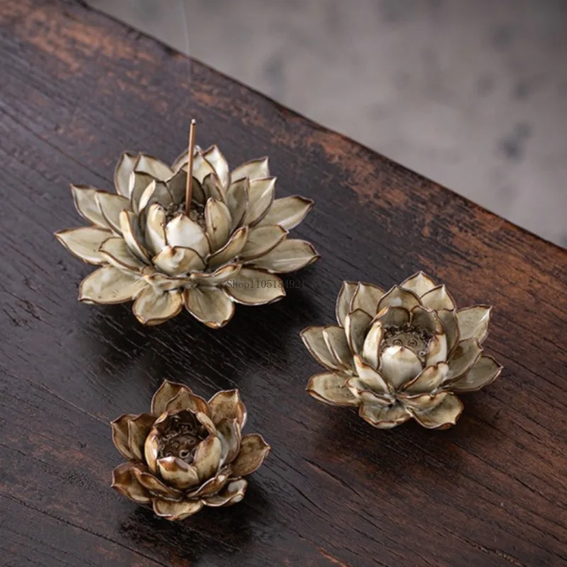 Creative Handmade Lotus Flower Insert Line Incense Burner Home Indoor Tea Room Ceramic Ornament Aromatherapy Accessories Base