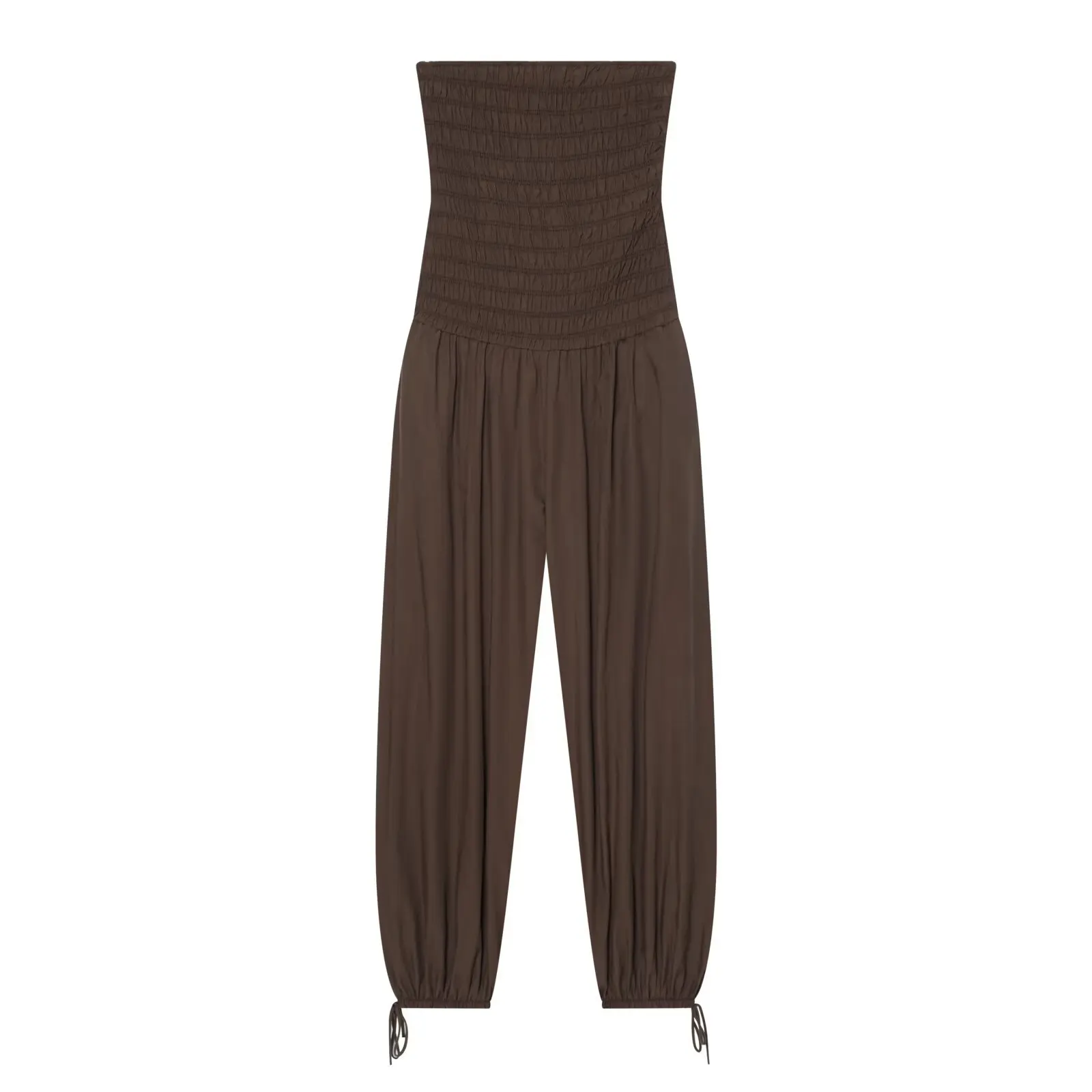 Withered Casual Honeycomb Straight Neck Off Shoulder Pleated Jumpsuit Overalls For Women Jumpsuits Woman Clothing