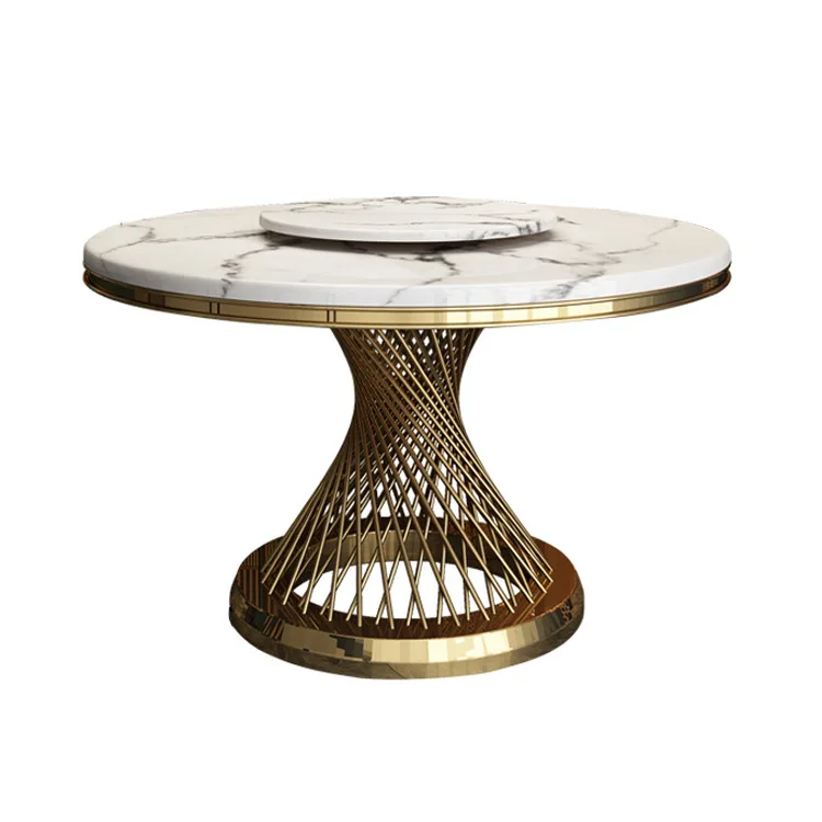 Luxe léger, marbre, table à manger ronde et chaises, combinaison, moderne, simple, salon, ménage, acier inoxydable