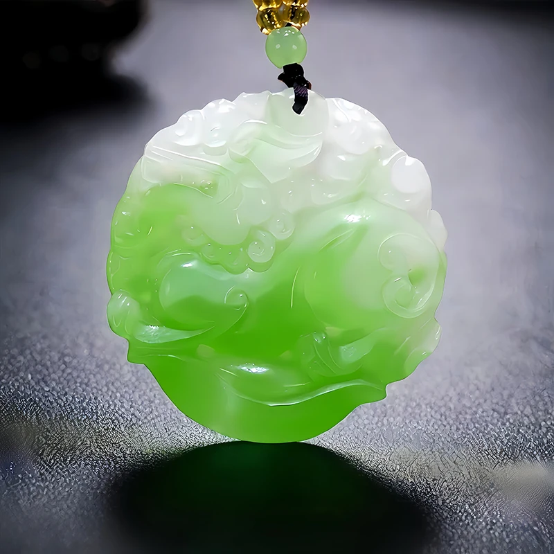 

Green White Real Jade Kylin Pendant Necklace Luxury Carved Jewelry Natural Gemstone Men Gift Talismans Amulet Stone Designer